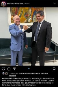 Eduardo Nicolau comemora nomeação de Danilo Castro novo Procurador-Geral de Justiça